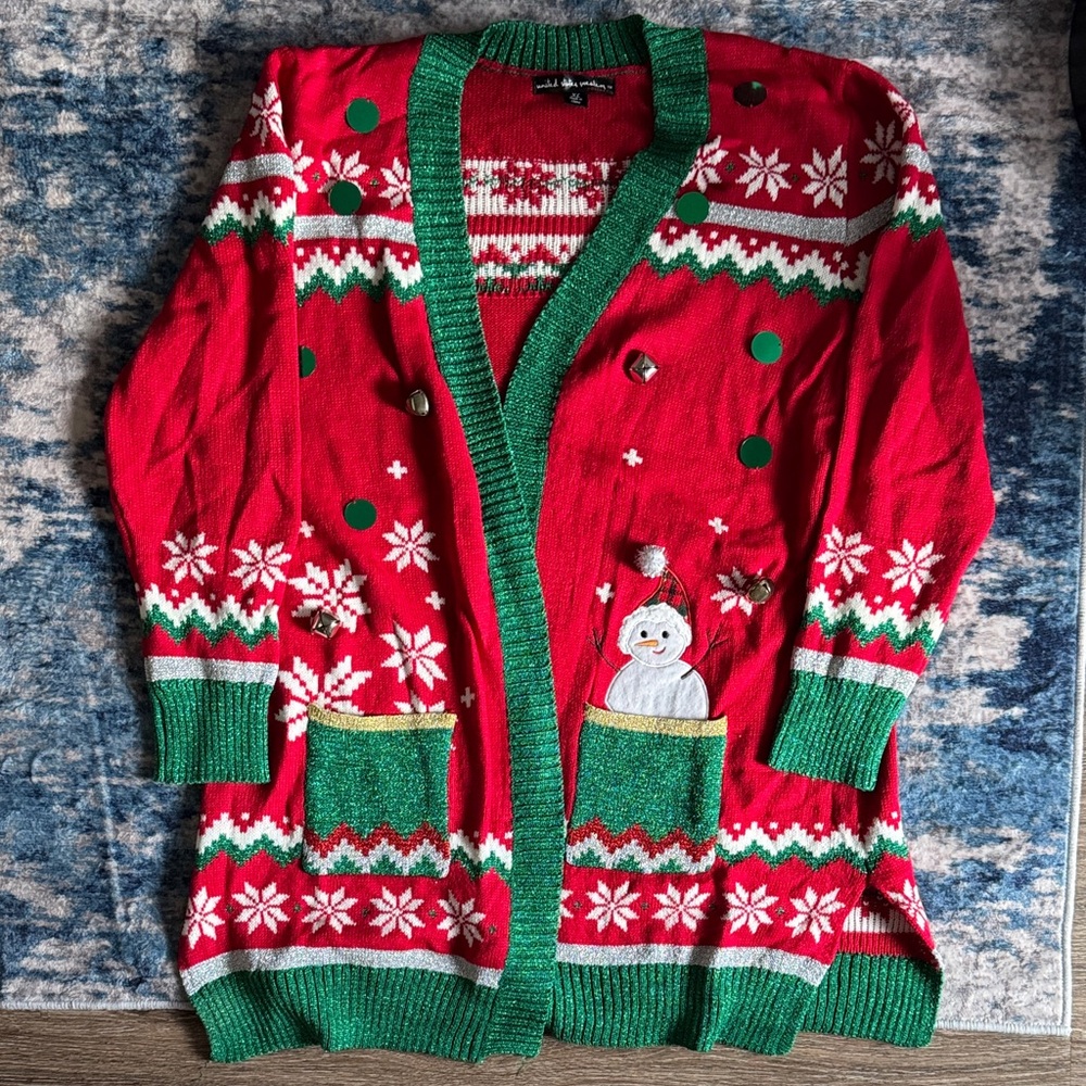 Festive Red and Green Snowman Cardigan